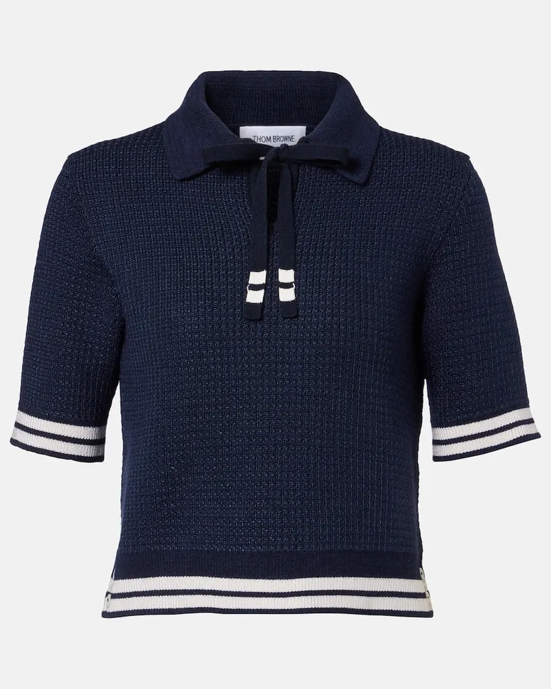 Thom Browne Polohemd aus einem Seidengemisch Blau