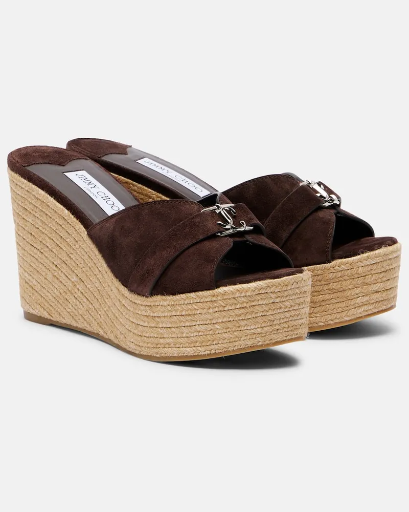 Jimmy Choo Espadrille-Wedges Leda 100 mit Veloursleder Braun