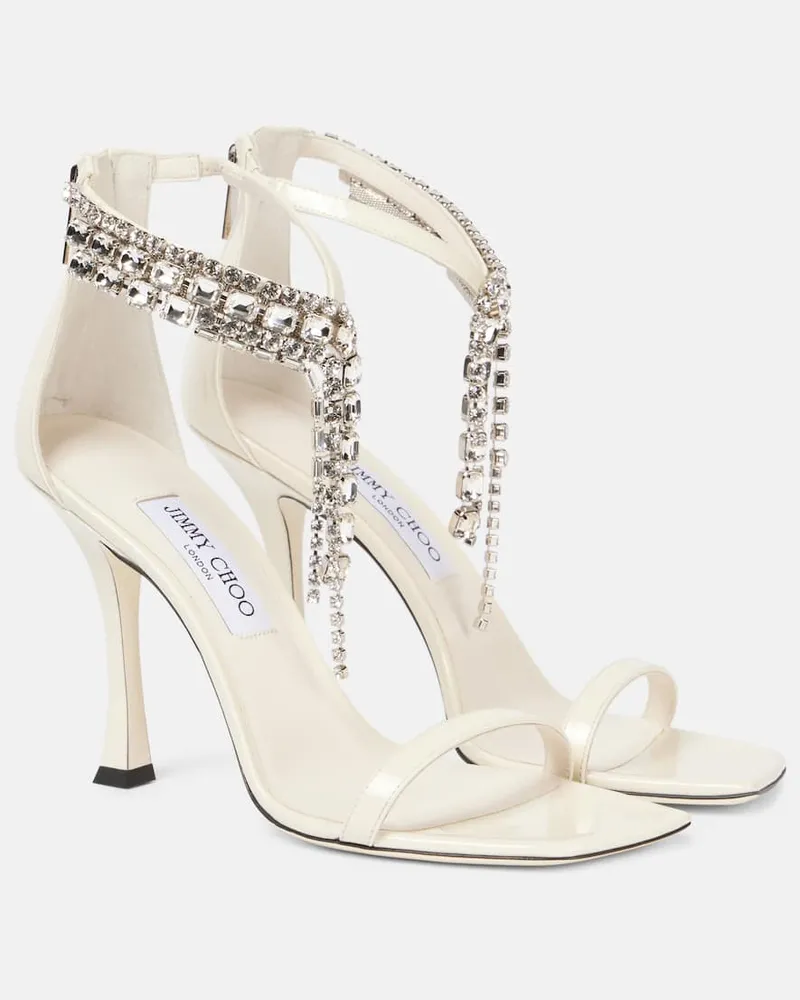 Jimmy Choo Sandalen Verity 100 aus Leder mit Kristallen Weiß