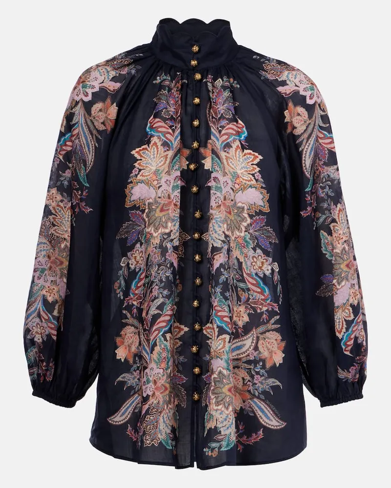 Zimmermann Bedruckte Bluse Rhiannon aus Ramie Blau