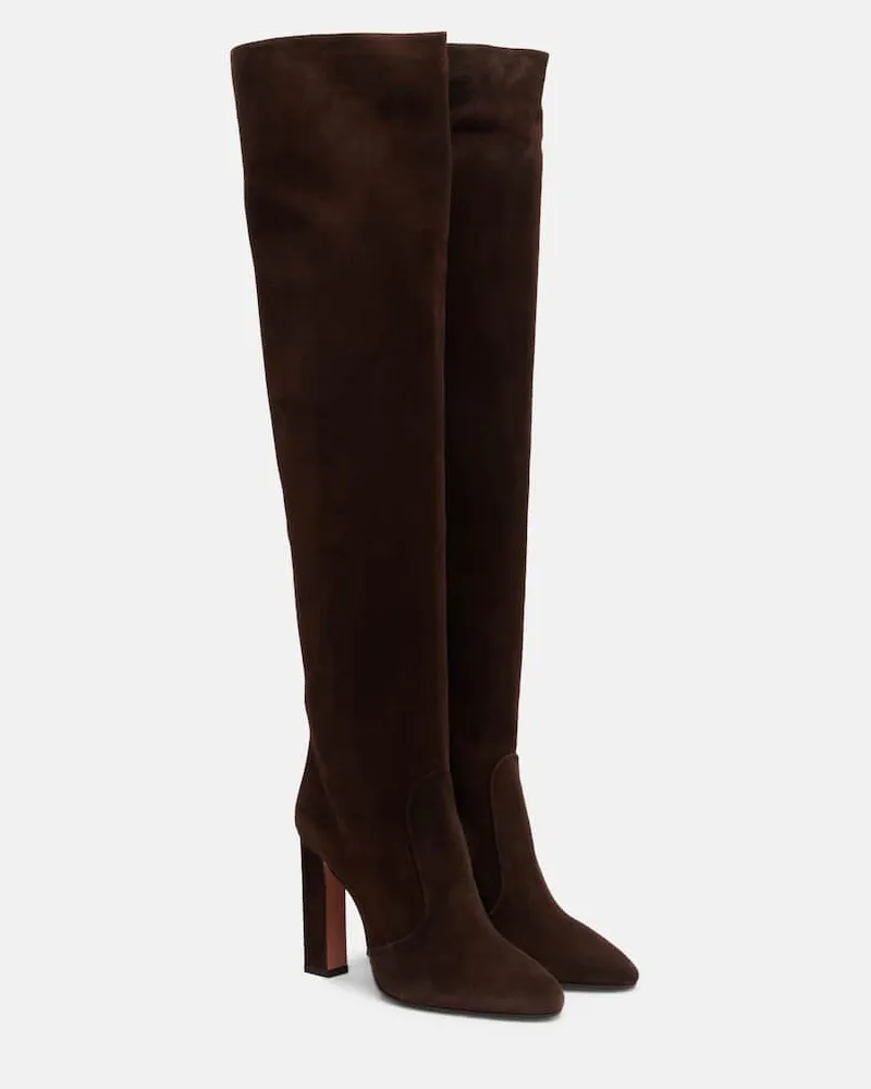 Aquazzura Stiefel Joplin 105 aus Veloursleder Braun