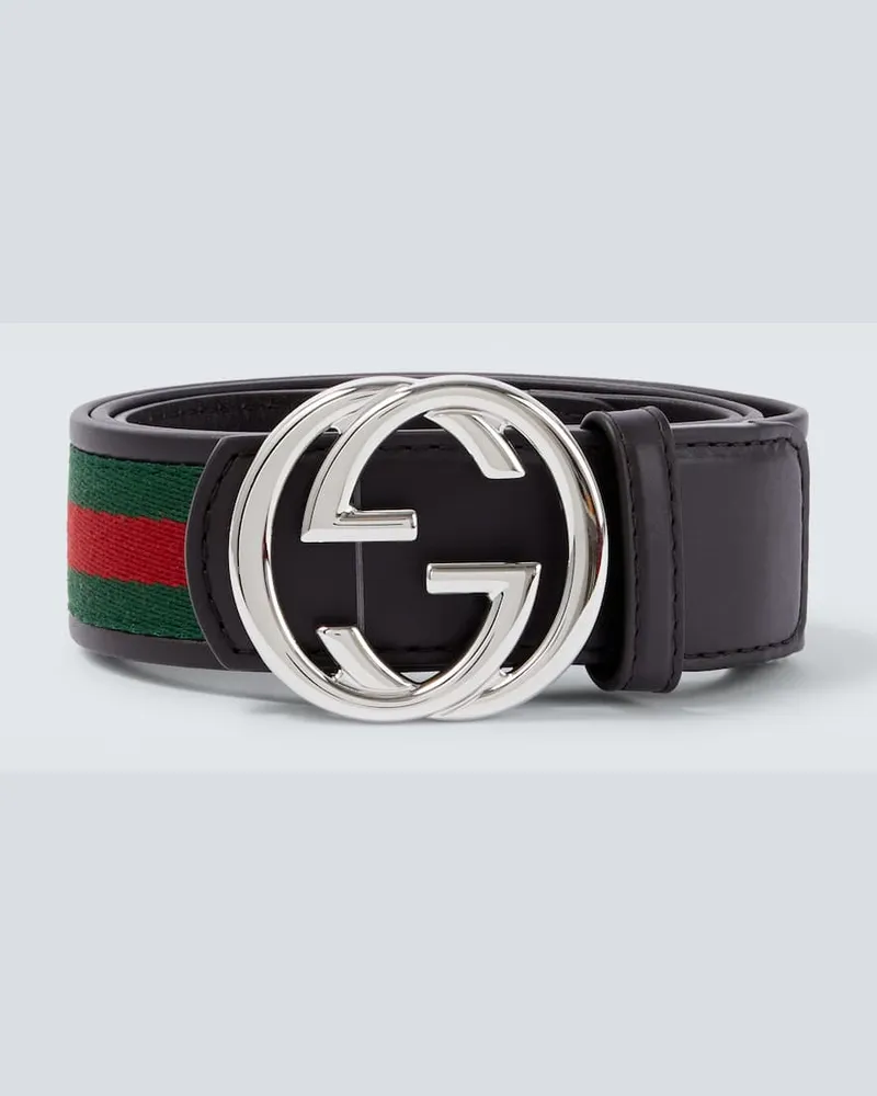 Gucci Gürtel Interlocking G Web aus Leder Braun