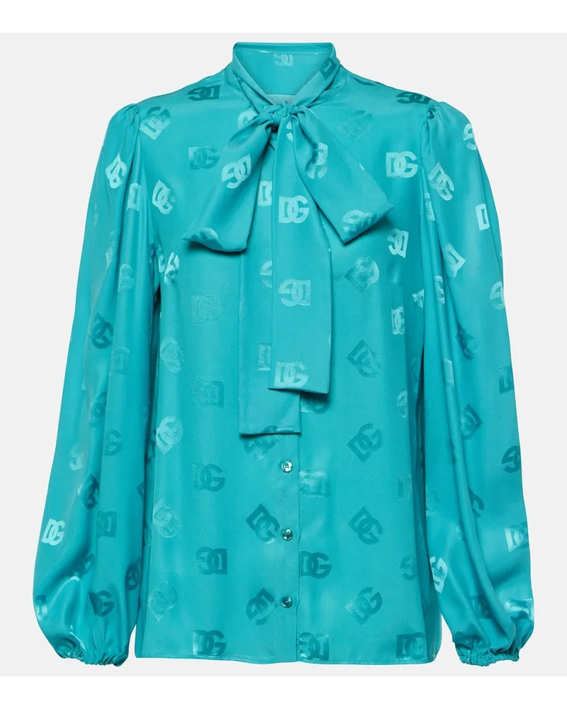 Dolce & Gabbana Schluppenbluse DG aus Seide Blau