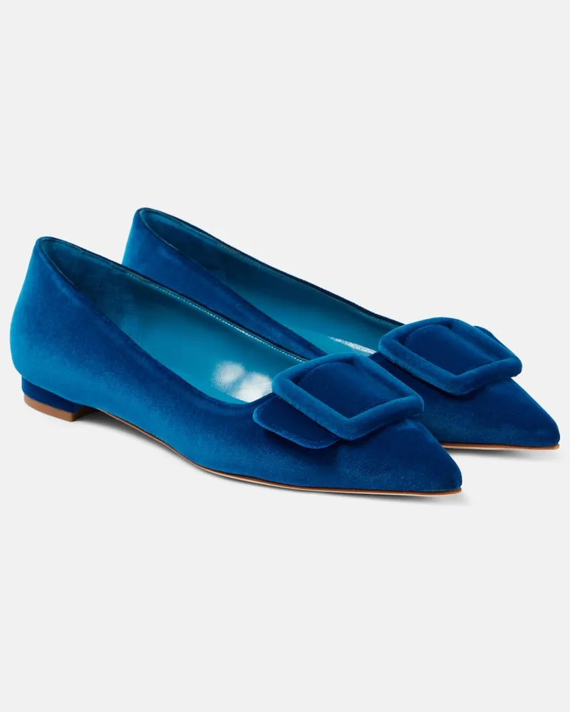 Manolo Blahnik Ballerinas Maysalepumpflat aus Samt Blau