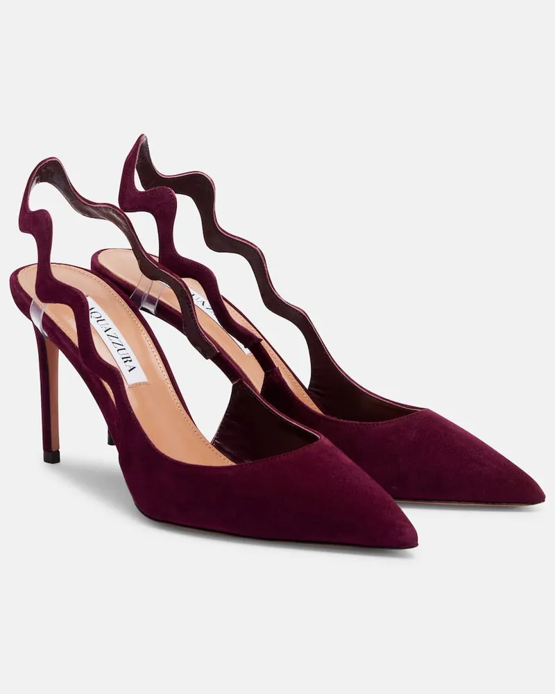 Aquazzura Slingback-Pumps Artiste 85 aus Veloursleder Burgunderrot