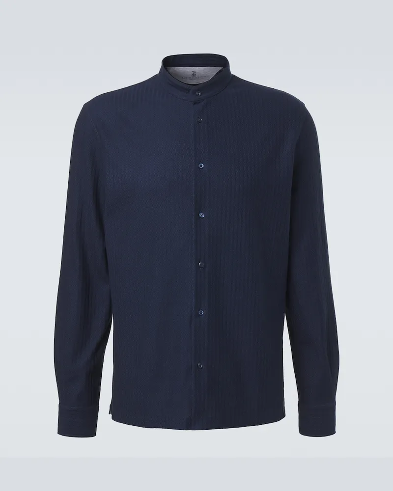 Brunello Cucinelli Hemd aus Baumwolle und Seide Blau