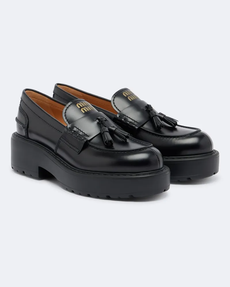 Miu Miu Plateau-Loafers aus Leder Schwarz