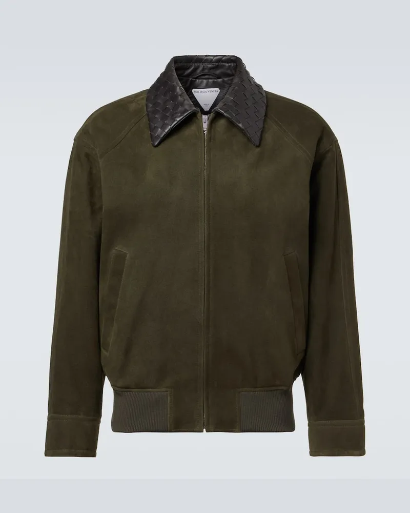 Bottega Veneta Blouson Intrecciato aus Veloursleder Grün