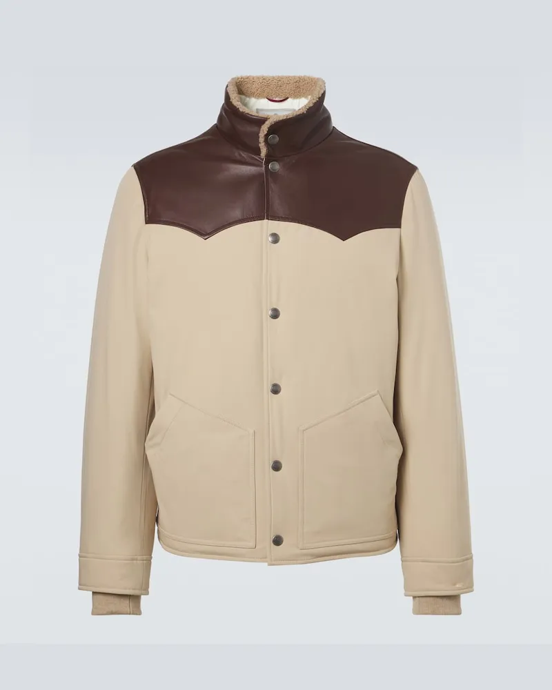 Brunello Cucinelli Wattierte Jacke mit Leder Beige