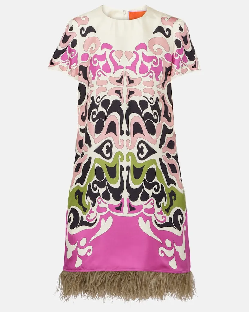 La DoubleJ Minikleid Mini Swing aus Seide mit Federn Multicolor