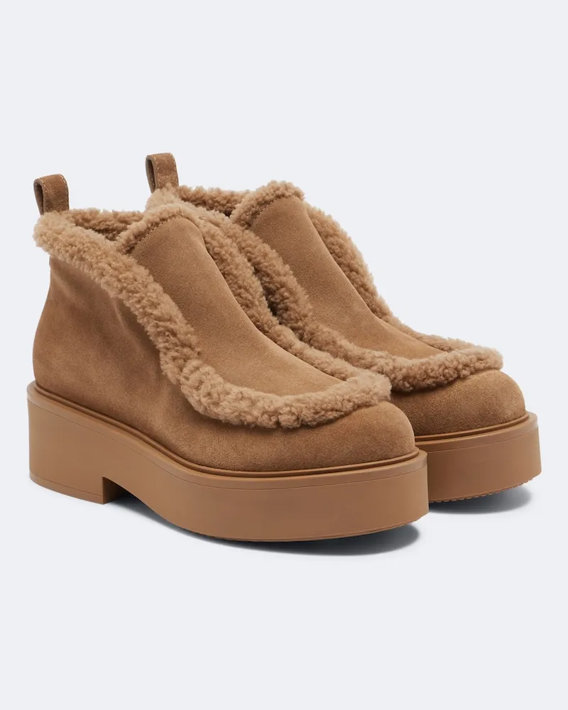 Gianvito Rossi Ankle Boots Yari aus Veloursleder mit Shearling Braun