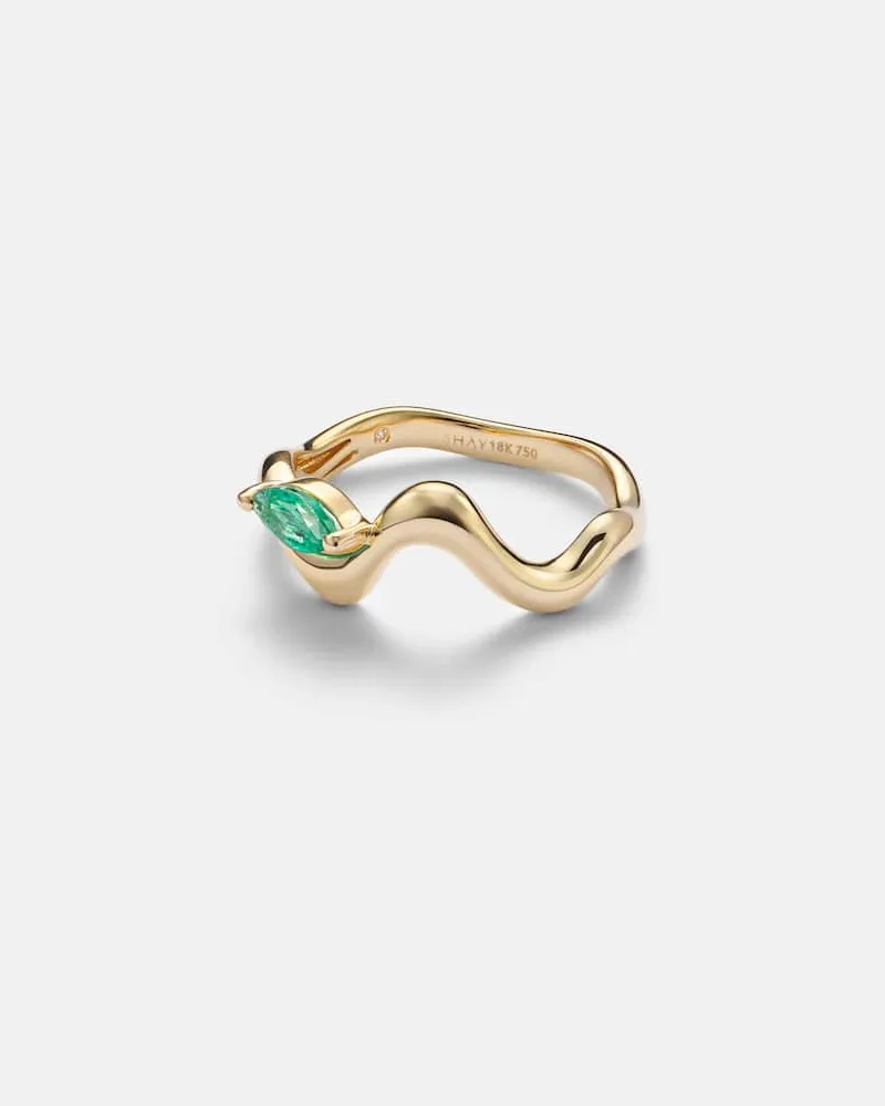 SHAY Ring Wave aus 18kt Gelbgold (750/1000) mit Smaragd Gold