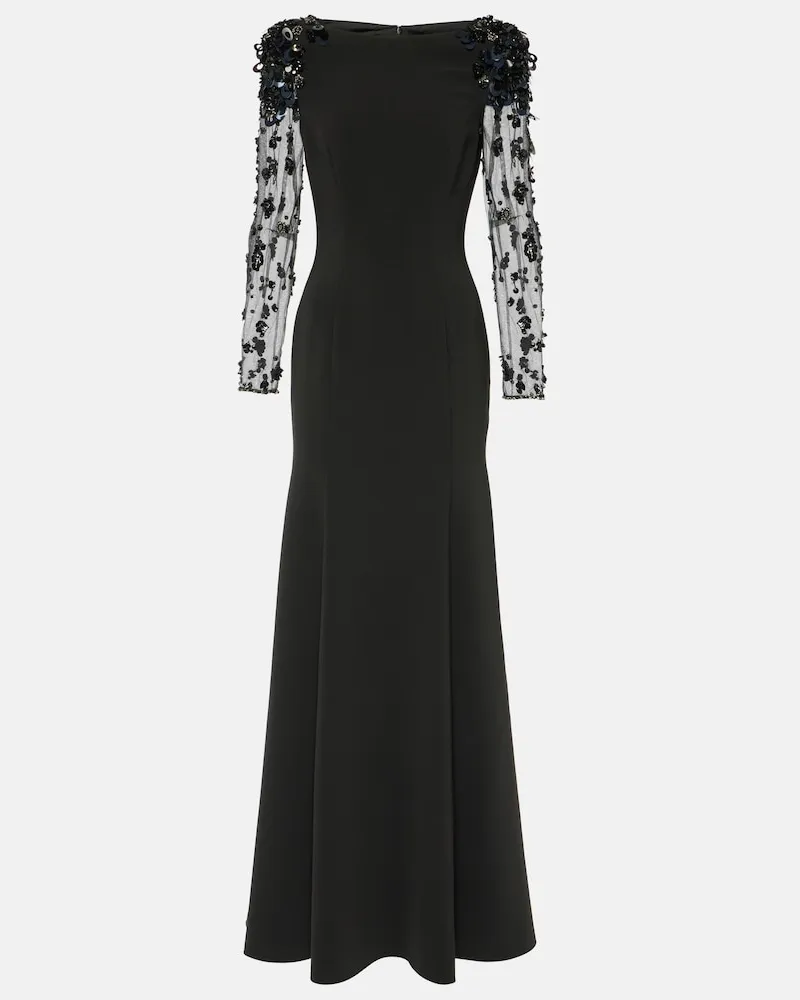 Jenny Packham Verzierte Robe Adella aus Crêpe Schwarz