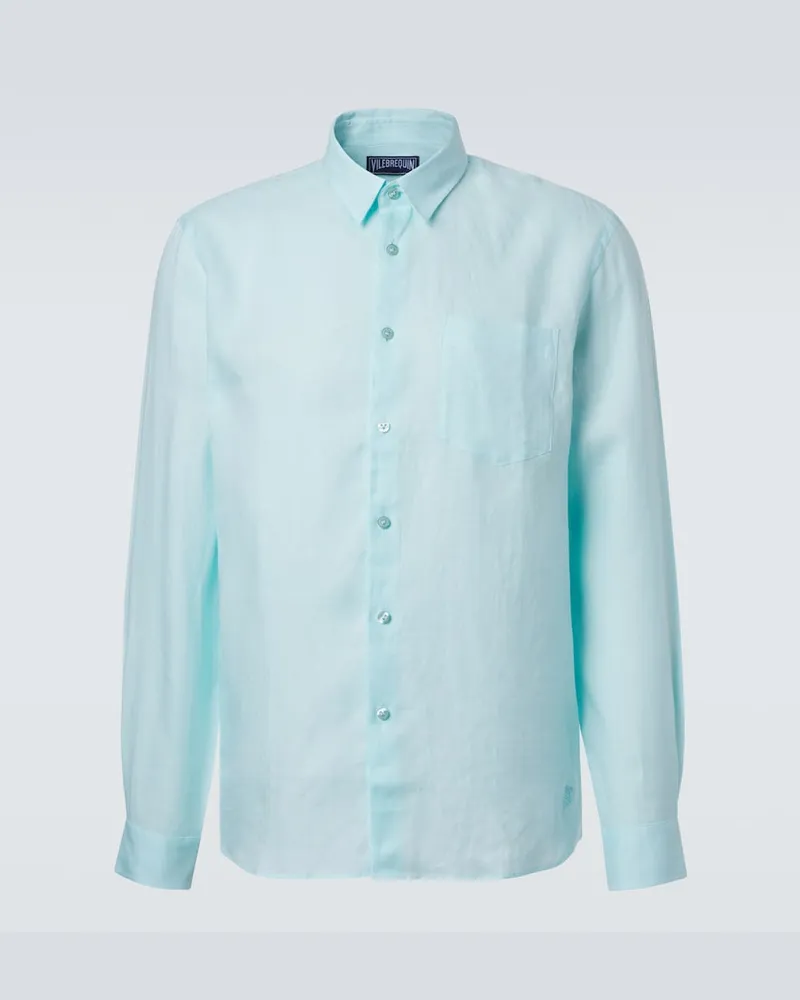 Vilebrequin Hemd aus Leinen Blau