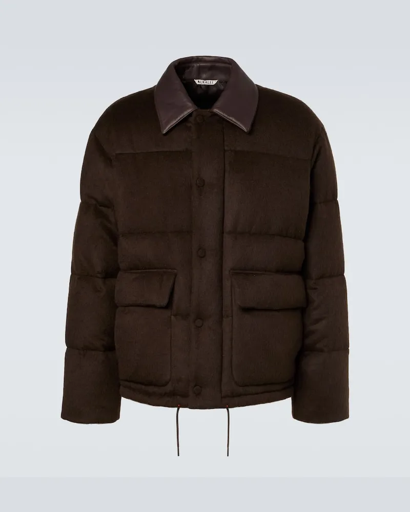 AURALEE Daunenjacke aus Kamelhaar mit Leder Braun