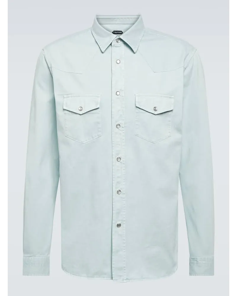 Tom Ford Hemd aus Baumwoll-Twill Blau