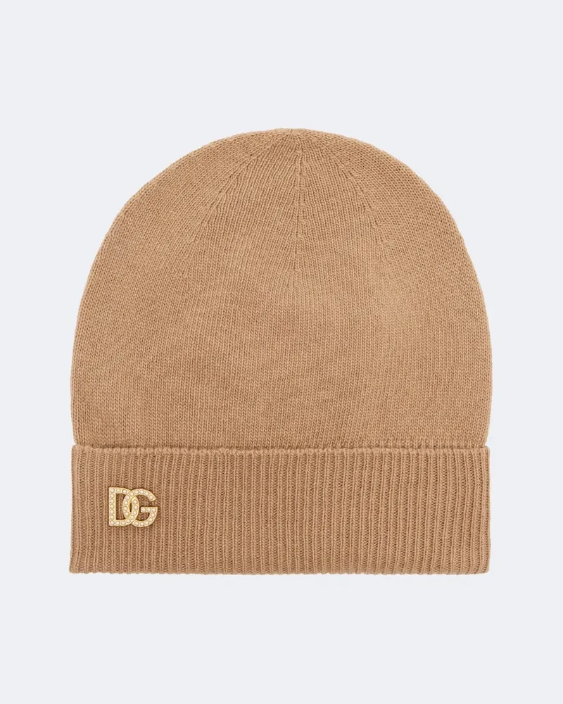 Dolce & Gabbana Verzierte Beanie DG aus Schurwolle Braun