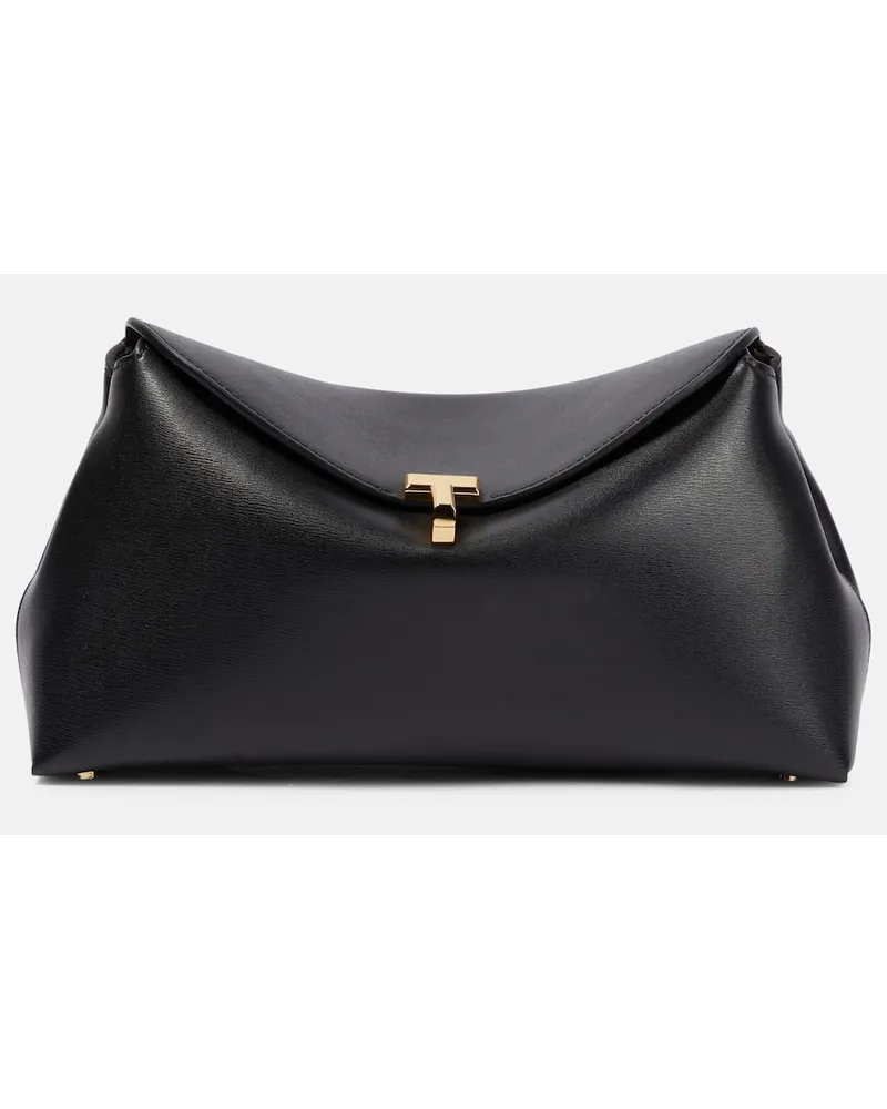 Totême Clutch T-Lock Small aus Leder Schwarz