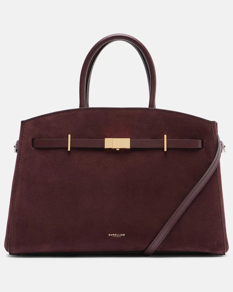 DeMELLIER Tote Bag Huson Midi aus Veloursleder Burgund