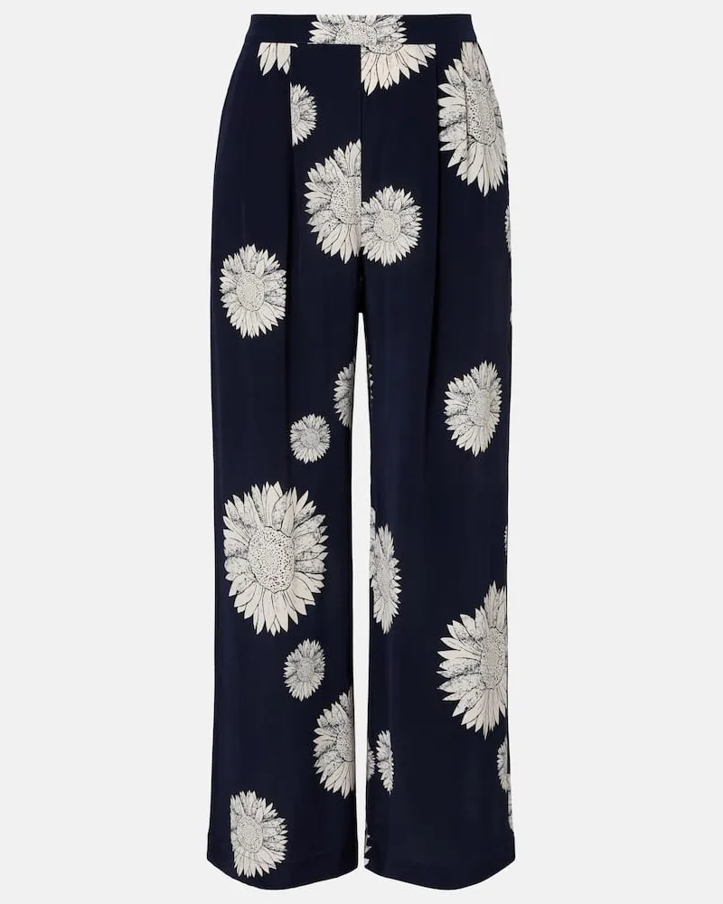 ASCENO Gerade Hose Isola aus Seiden-Crêpe Blau