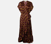Wickelkleid aus Satin mit Polka-Dots