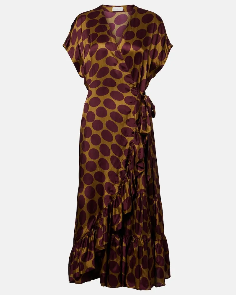 Dries van Noten Wickelkleid aus Satin mit Polka-Dots Burgunderrot