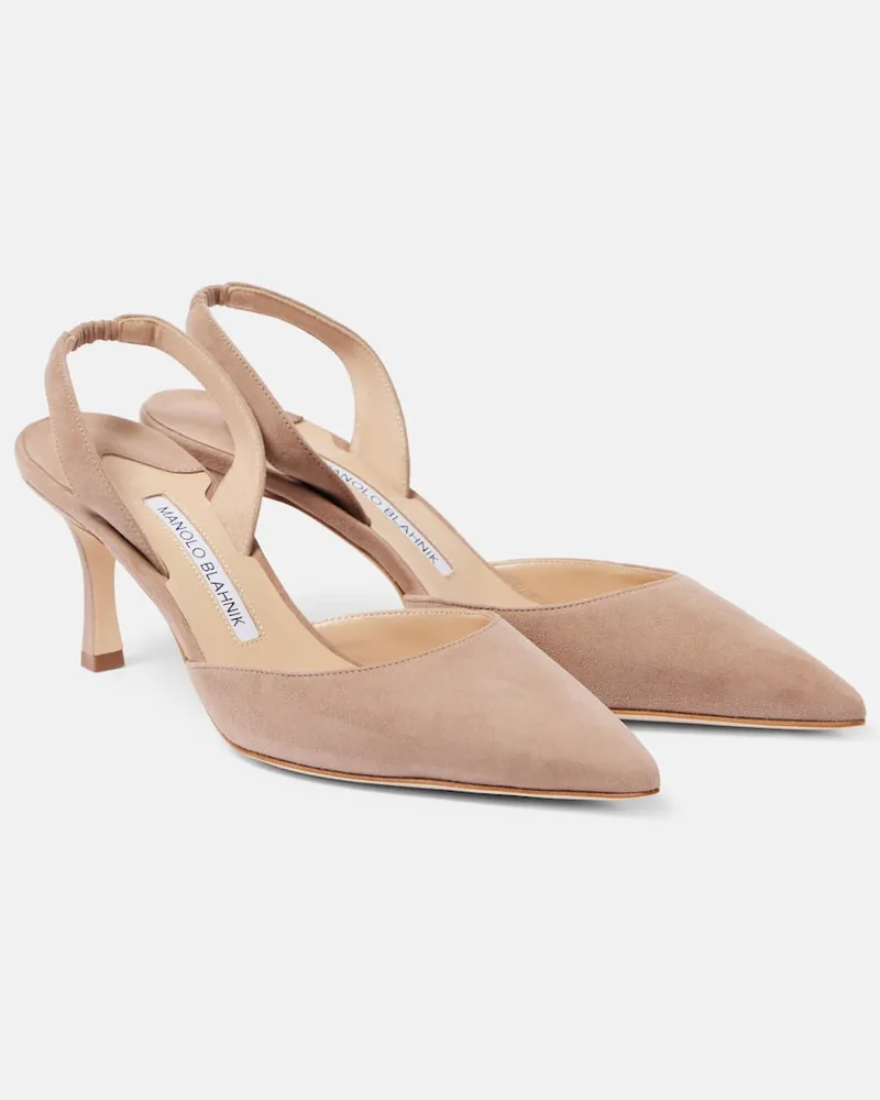 Manolo Blahnik Slingback-Pumps Carolyne 70 aus Veloursleder Beige
