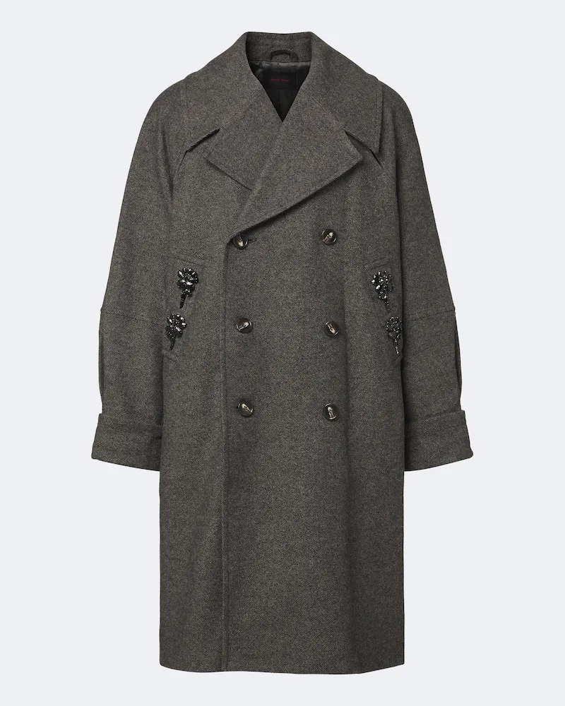 Simone Rocha Verzierter Oversize-Mantel aus einem Wollgemisch Grau