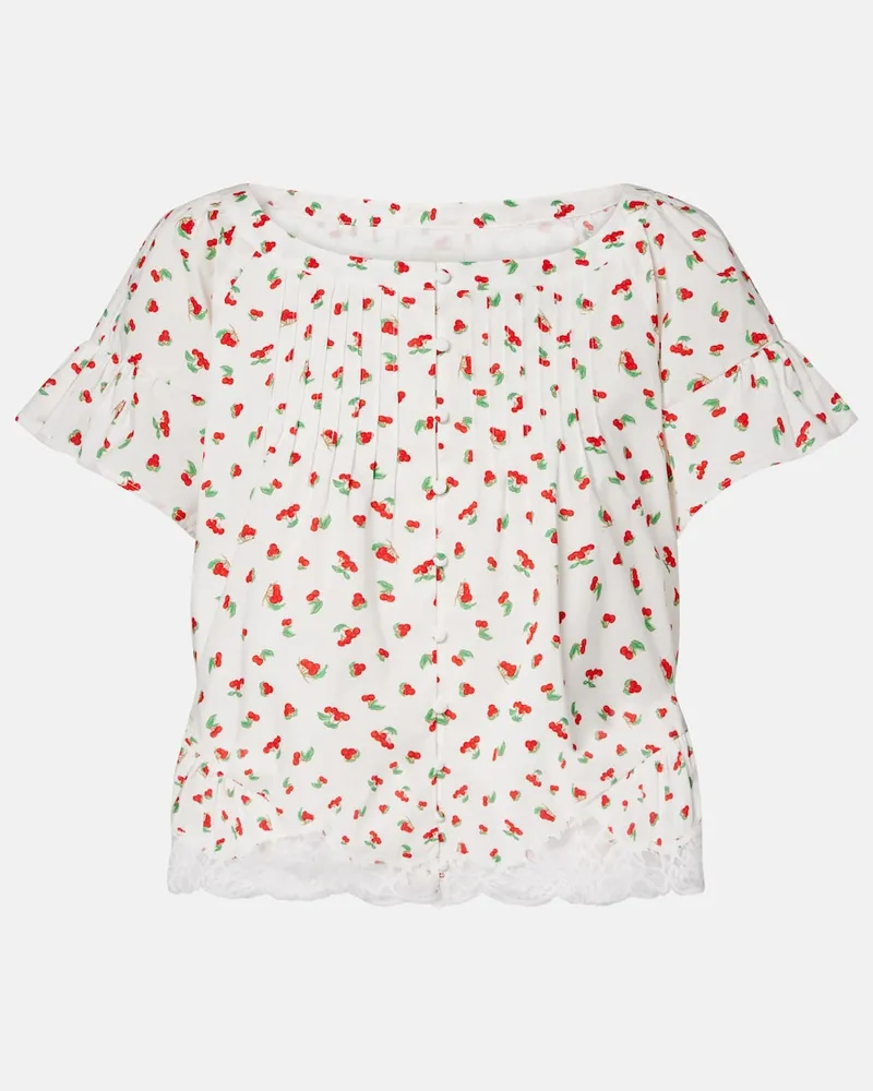 Posse Bedruckte Bluse Delia aus Baumwolle mit Spitze Weiß