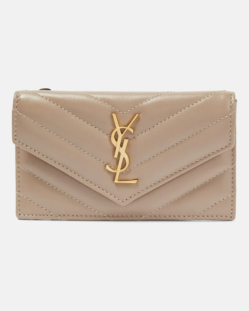 Saint Laurent Kartenetui Cassandre aus Matelassé-Leder Beige