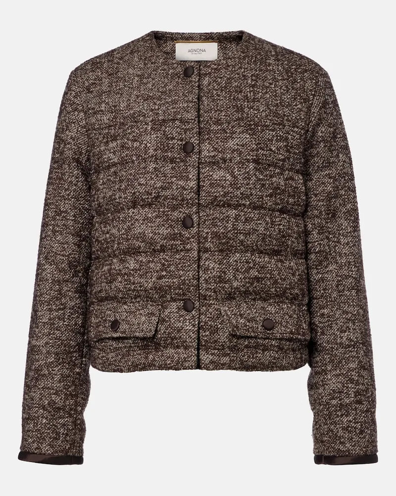 AGNONA Wattierte Cropped-Jacke aus einem Wollgemisch Braun