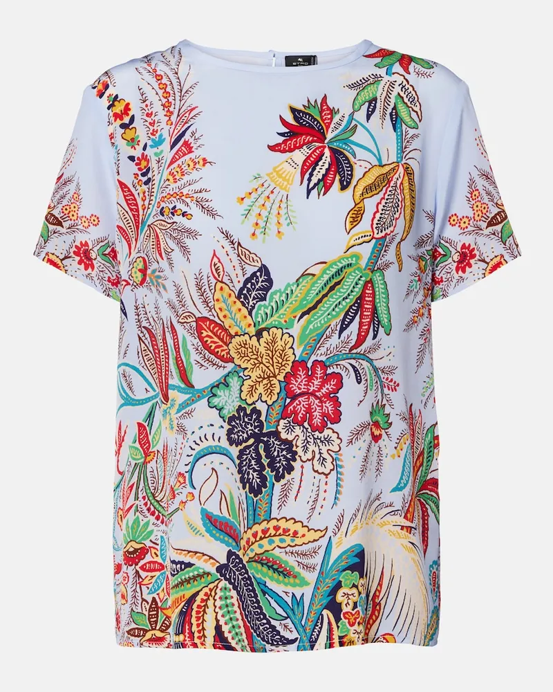 Etro Top aus Crêpe de Chine aus Seide Blau