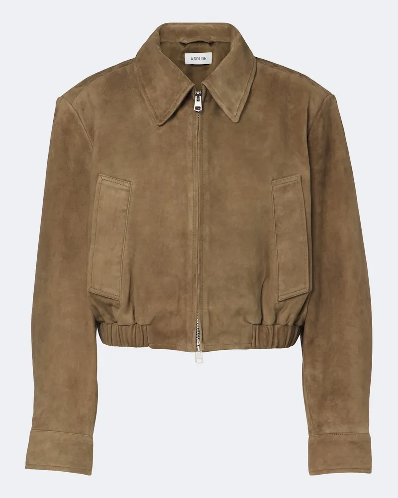 AGOLDE Cropped-Jacke Nahla aus Veloursleder Grün