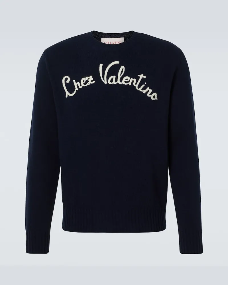 Valentino Garavani Pullover Chez Valentino aus Schurwolle Blau
