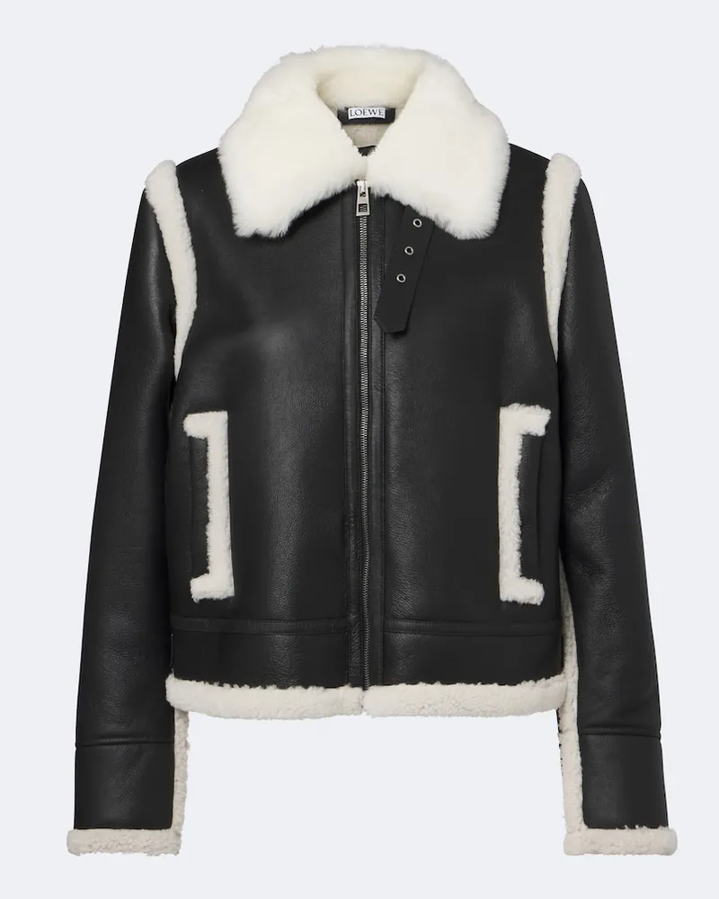 Loewe Jacke aus Leder mit Shearling Schwarz