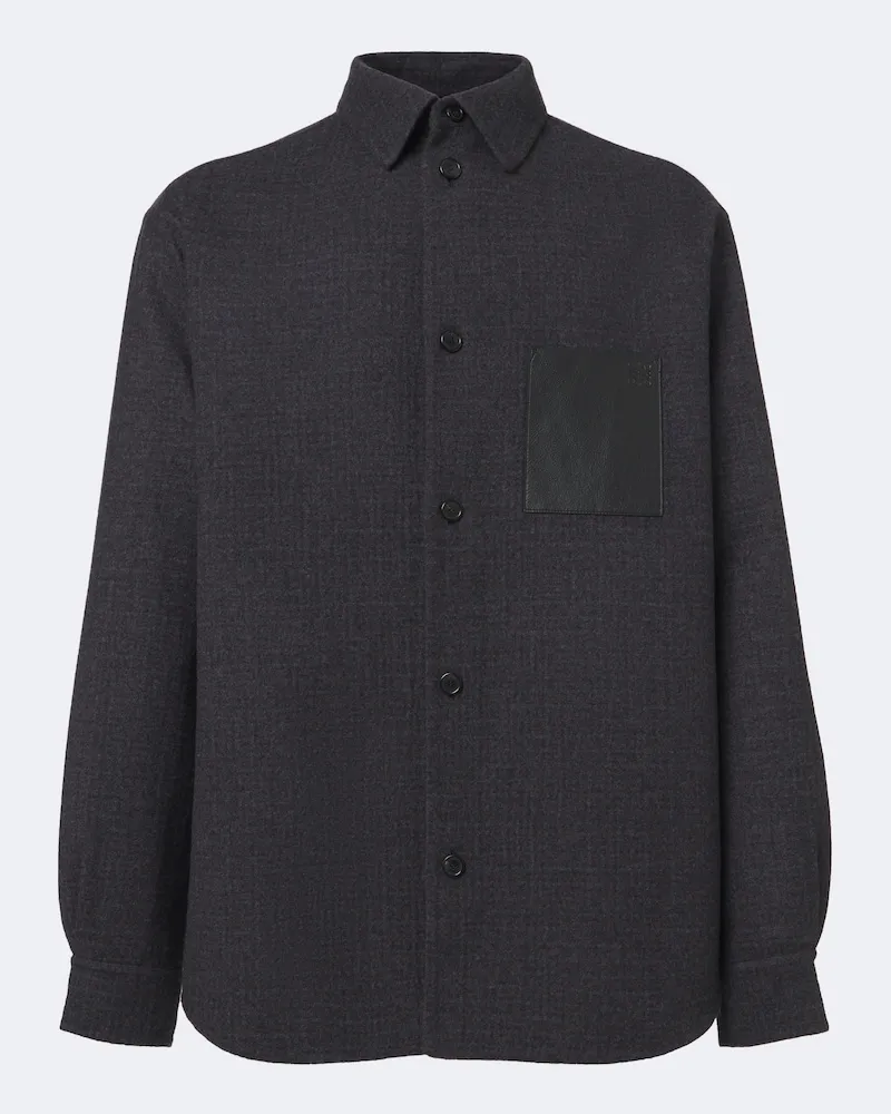 Loewe Hemdjacke aus Wolle und Seide mit Leder Blau