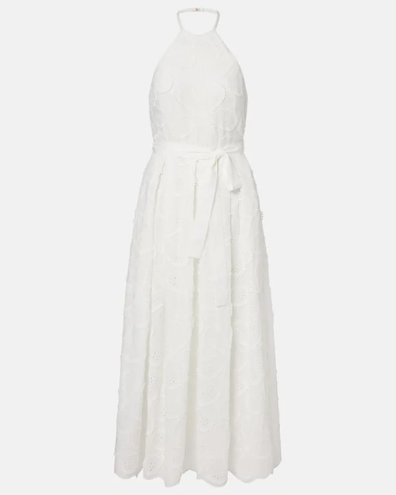 Elie Saab Besticktes Midikleid aus einem Baumwollgemisch Weiß