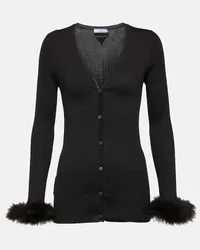 Prada Cardigan aus Seide mit Federn Schwarz