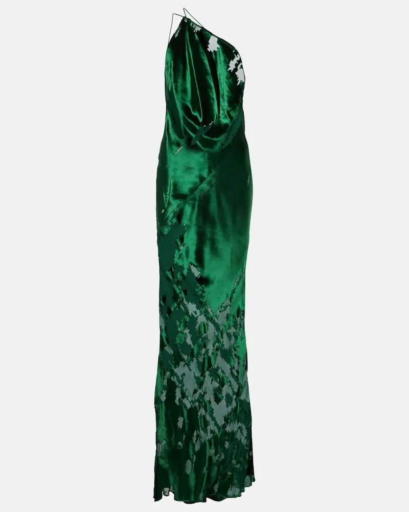 The Sei One-Shoulder-Robe aus Satin und Samt Grã¼n