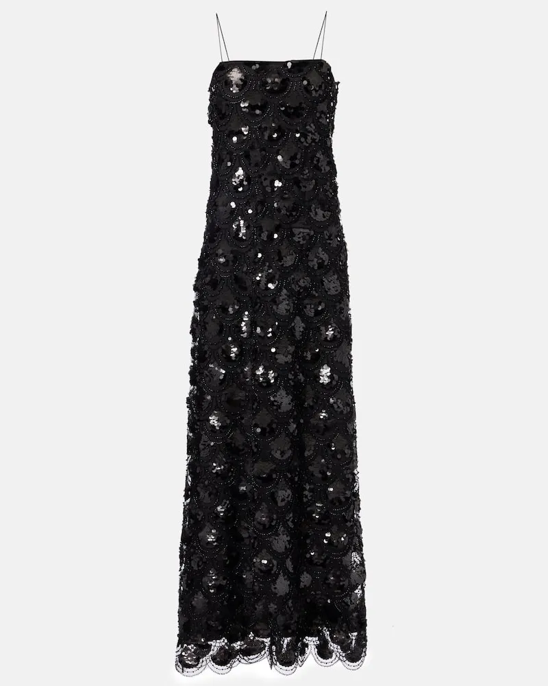 ROTATE Birger Christensen Maxikleid mit Pailletten Schwarz