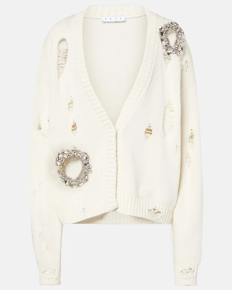 Area Verzierter Cardigan aus Baumwolle und Kaschmir Beige