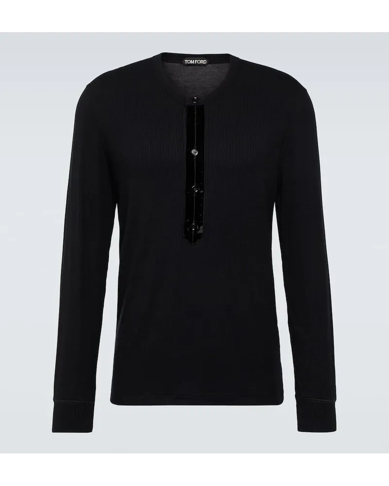 Tom Ford Henley Top Aus Satin Schwarz