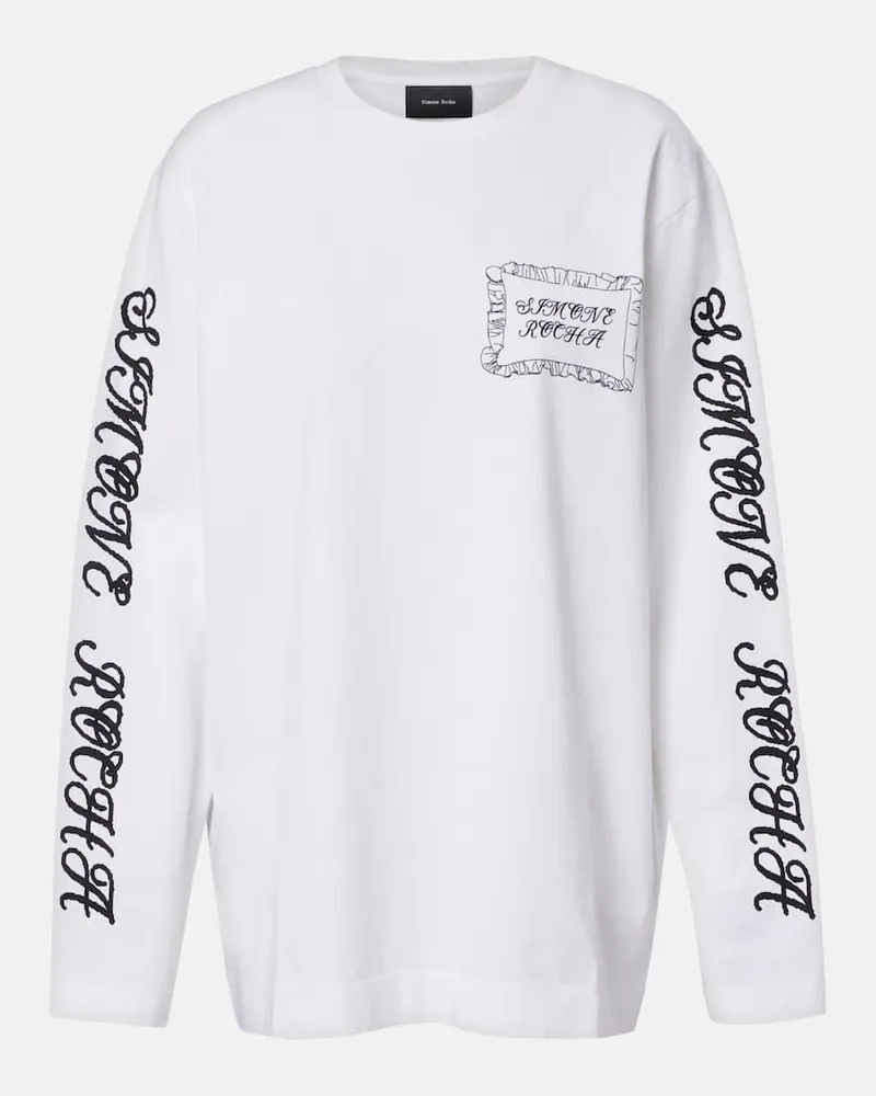 Simone Rocha Bedrucktes Longsleeve aus Baumwoll-Jersey Weiß