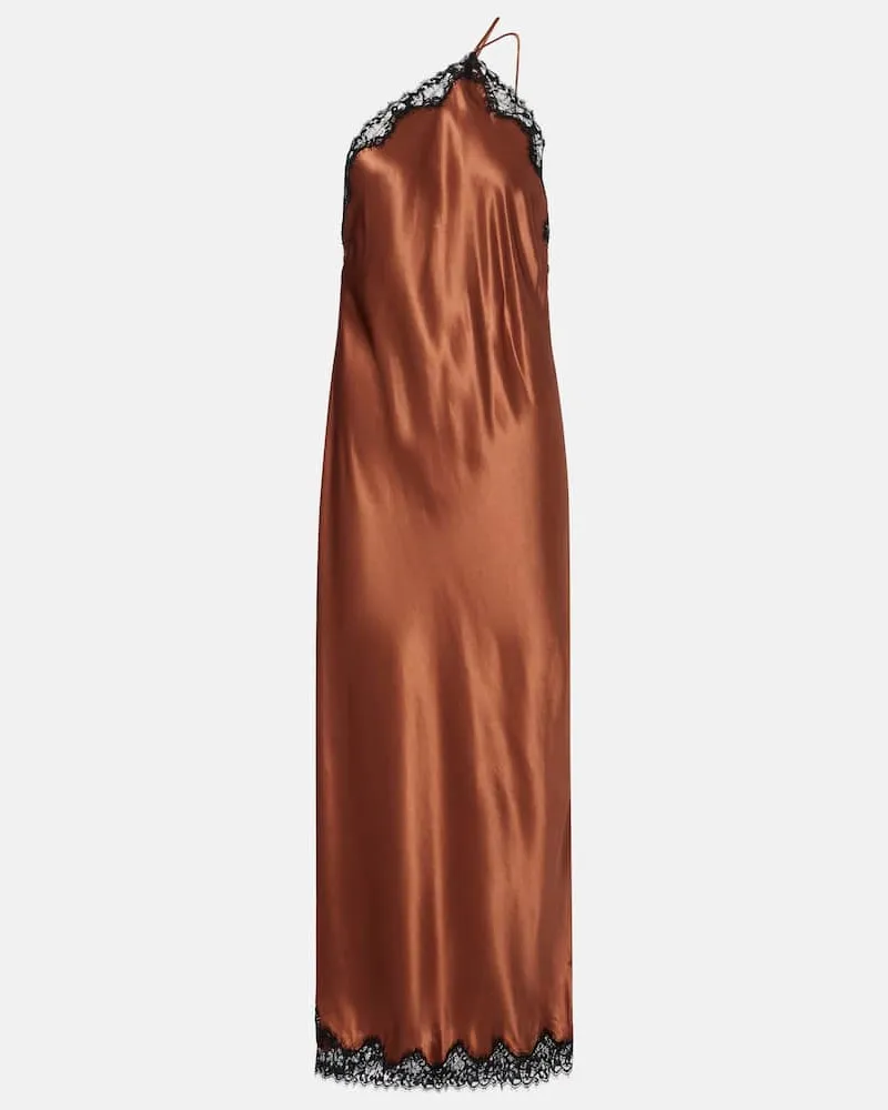 RIXO Midikleid Harlan aus Satin mit Spitze Metallic