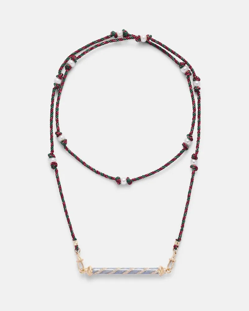 Marie Lichtenberg Halskette Candy Cane mit 18kt Gelbgold, Emaille, Diamanten und Süßwasserperlen Gold