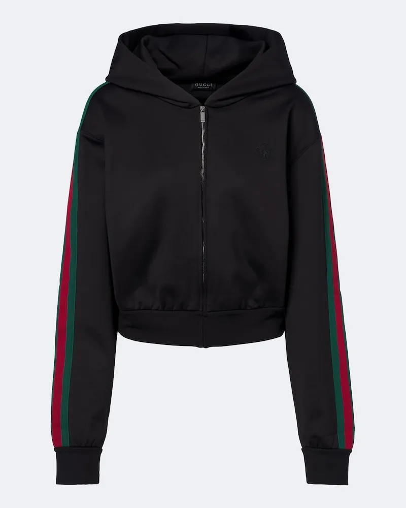 Gucci Kapuzenjacke Web Stripe aus Jersey Schwarz