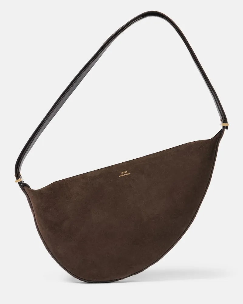 Totême Schultertasche Scooped aus Veloursleder Braun