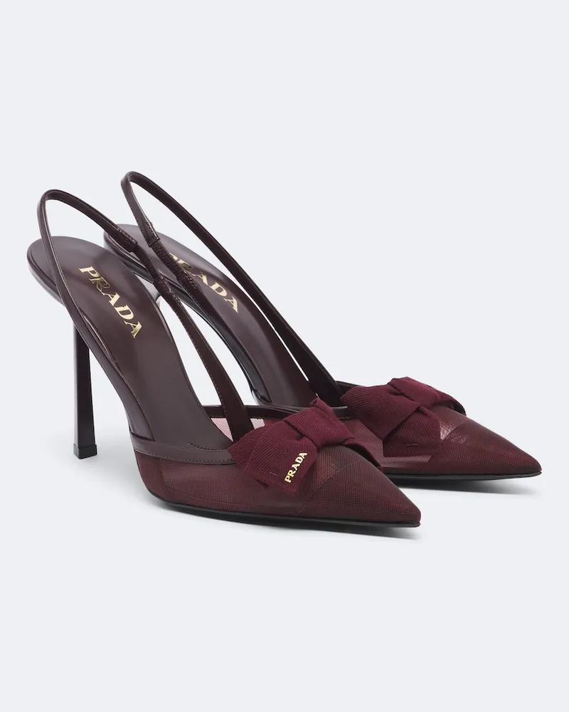Prada Slingback-Pumps aus Mesh Burgunderrot