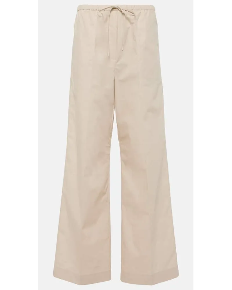 Totême Weite High-Rise-Hose aus Baumwolle Beige