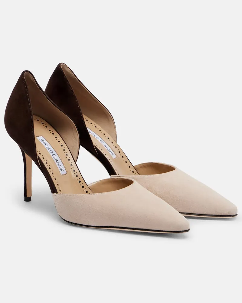 Manolo Blahnik Pumps Taylerbinu 90 aus Veloursleder Beige